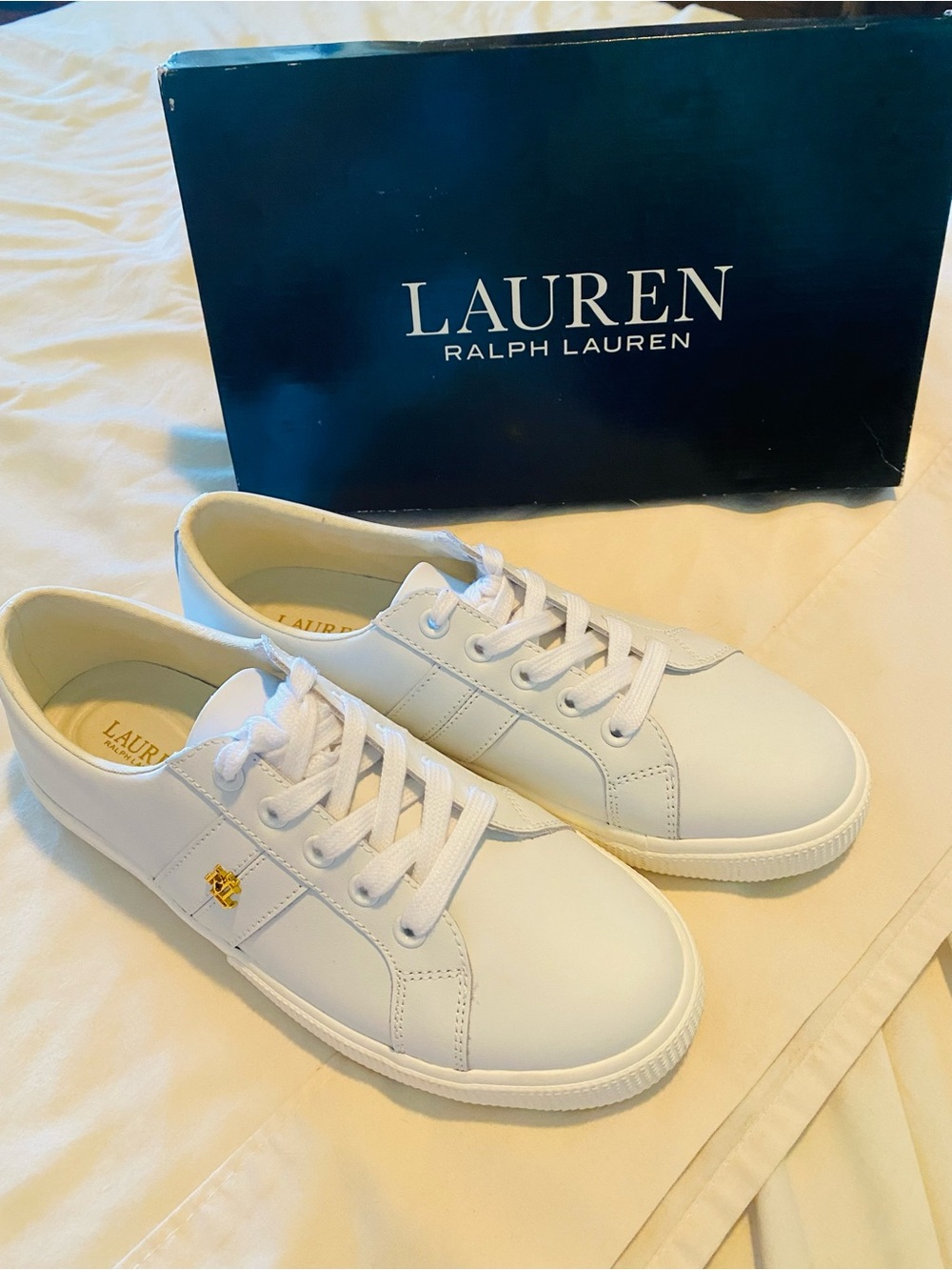 New in Box Lauren Ralph Lauren White Leather Sneakers